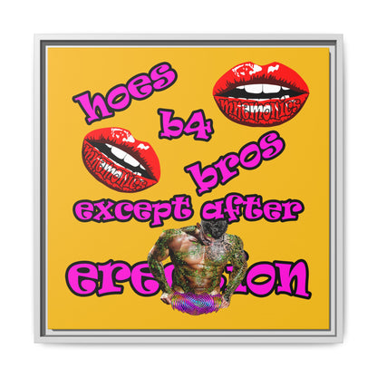 hoes b4 bros - framed canvas art (yellow)