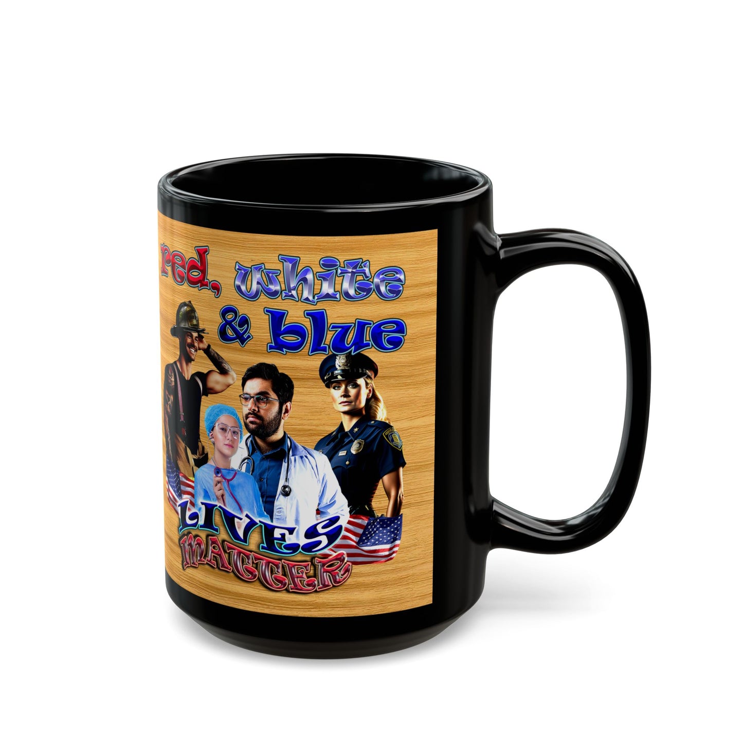 rw&b lives matter - Black Mug (butterscotch wood finish)