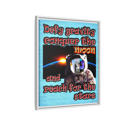 defy conquer reach - framed canvas art (faded blue)