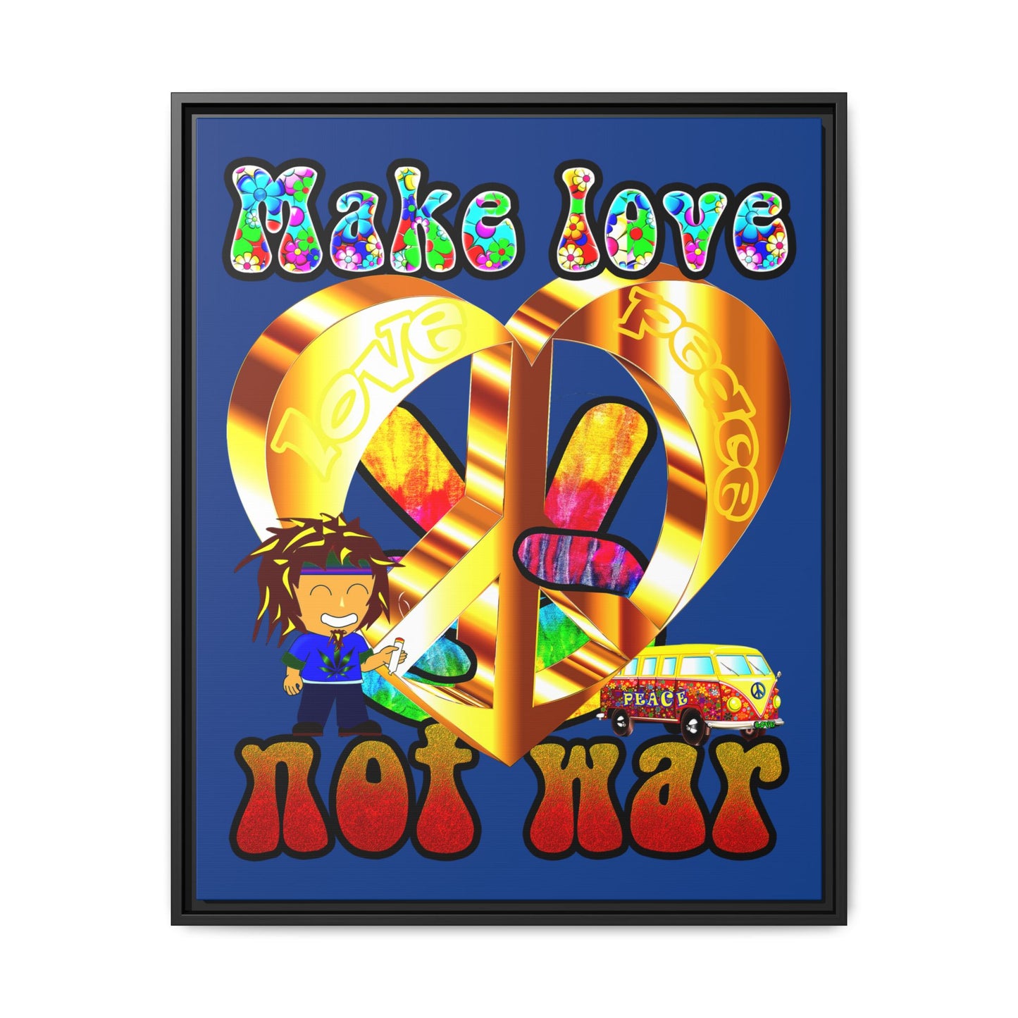 love peace - framed canvas art (dark blue)