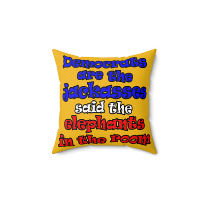 donkeys and elephants - Spun Polyester Square Pillow - (yellow)