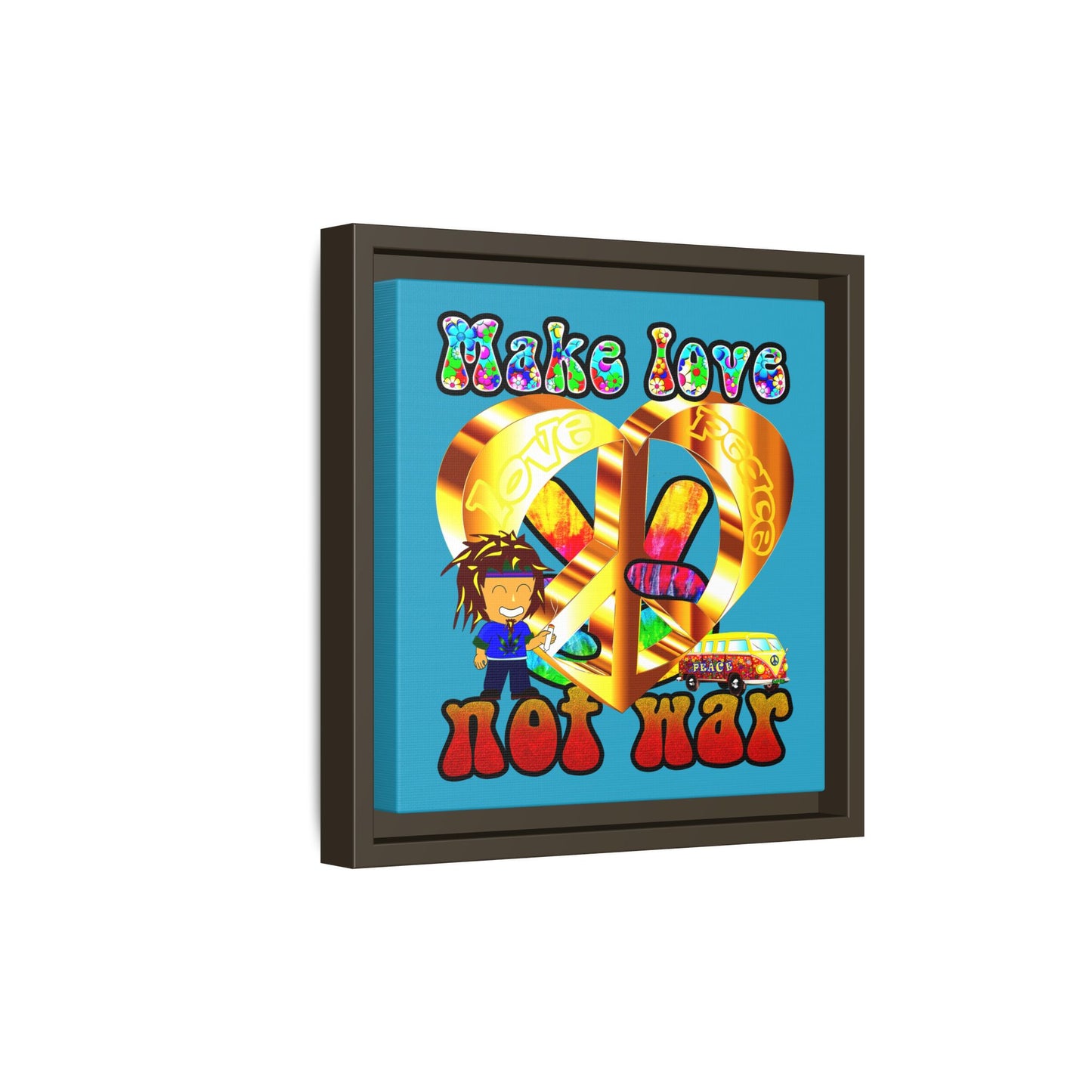 love peace - framed canvas art (turquoise)