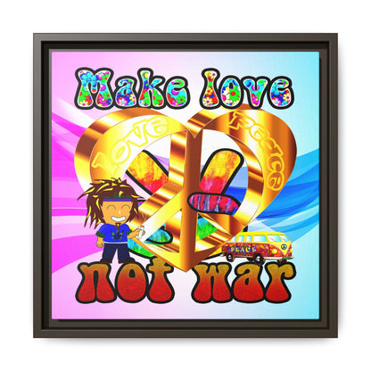 love peace - framed canvas art (light blue-pink wave)