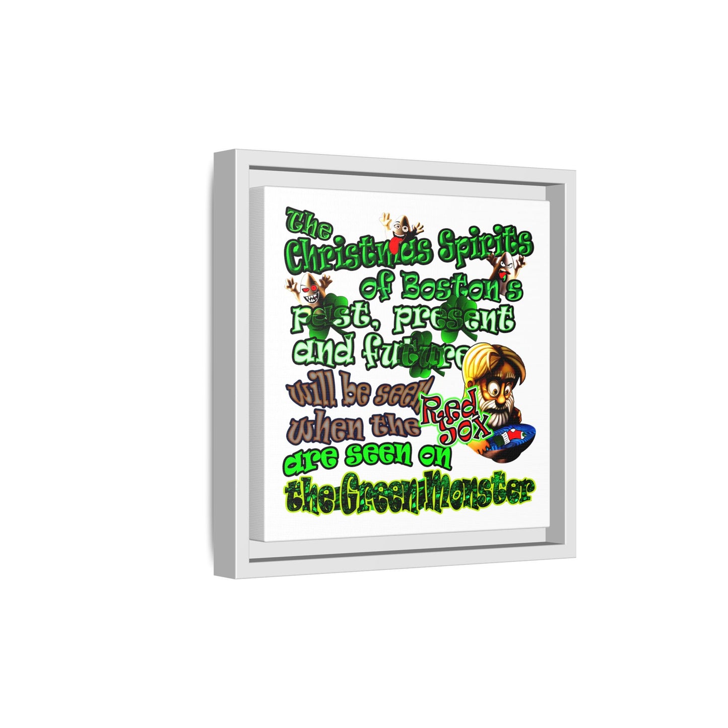 christmas spirits of boston - framed canvas art (white)