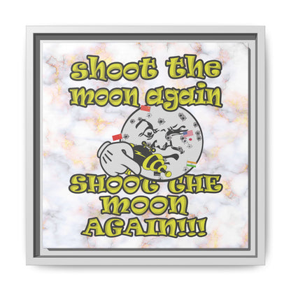 shoot the moon again - framed canvas art (white marble)