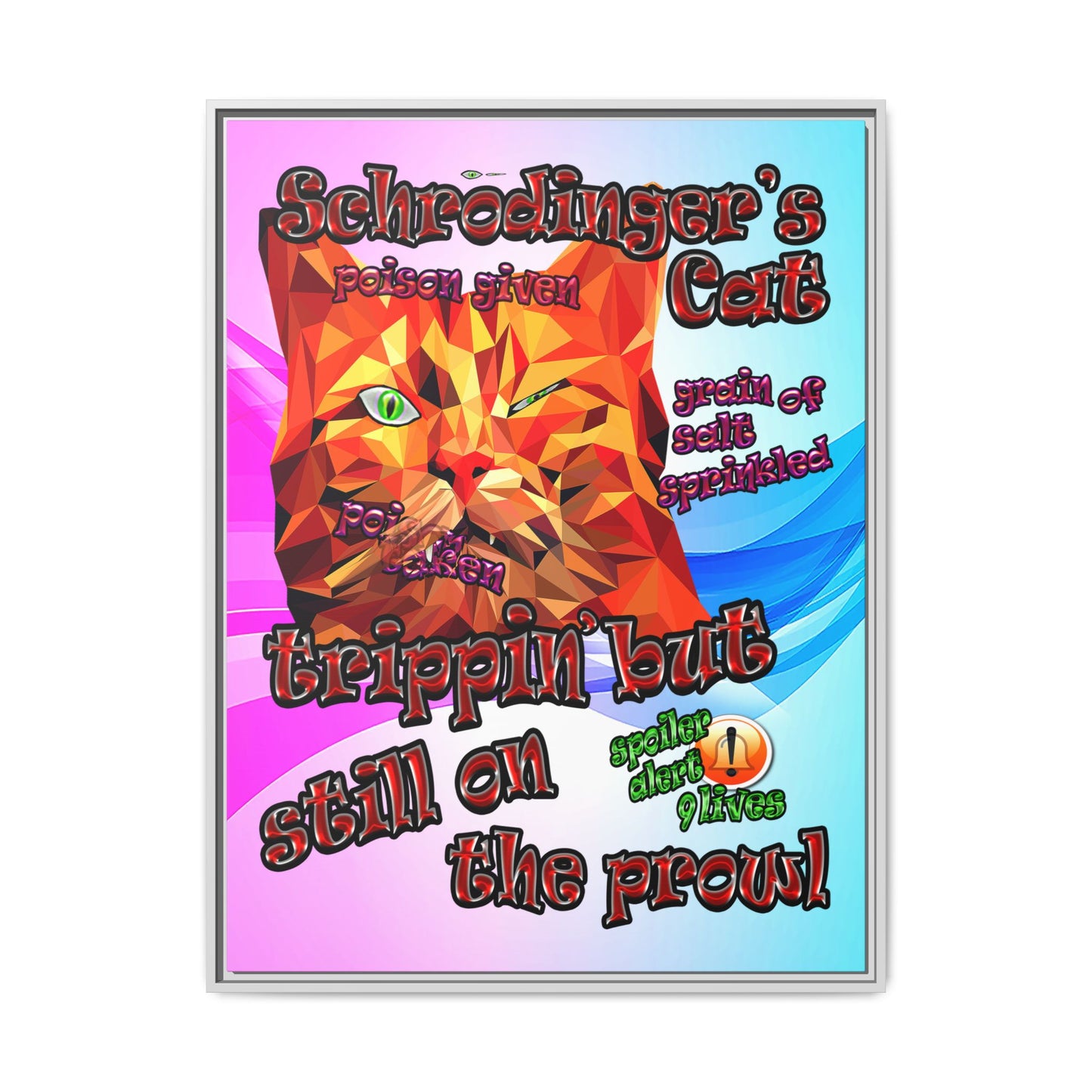 schrodinger's cat - framed canvas art (light blue-pink wave)