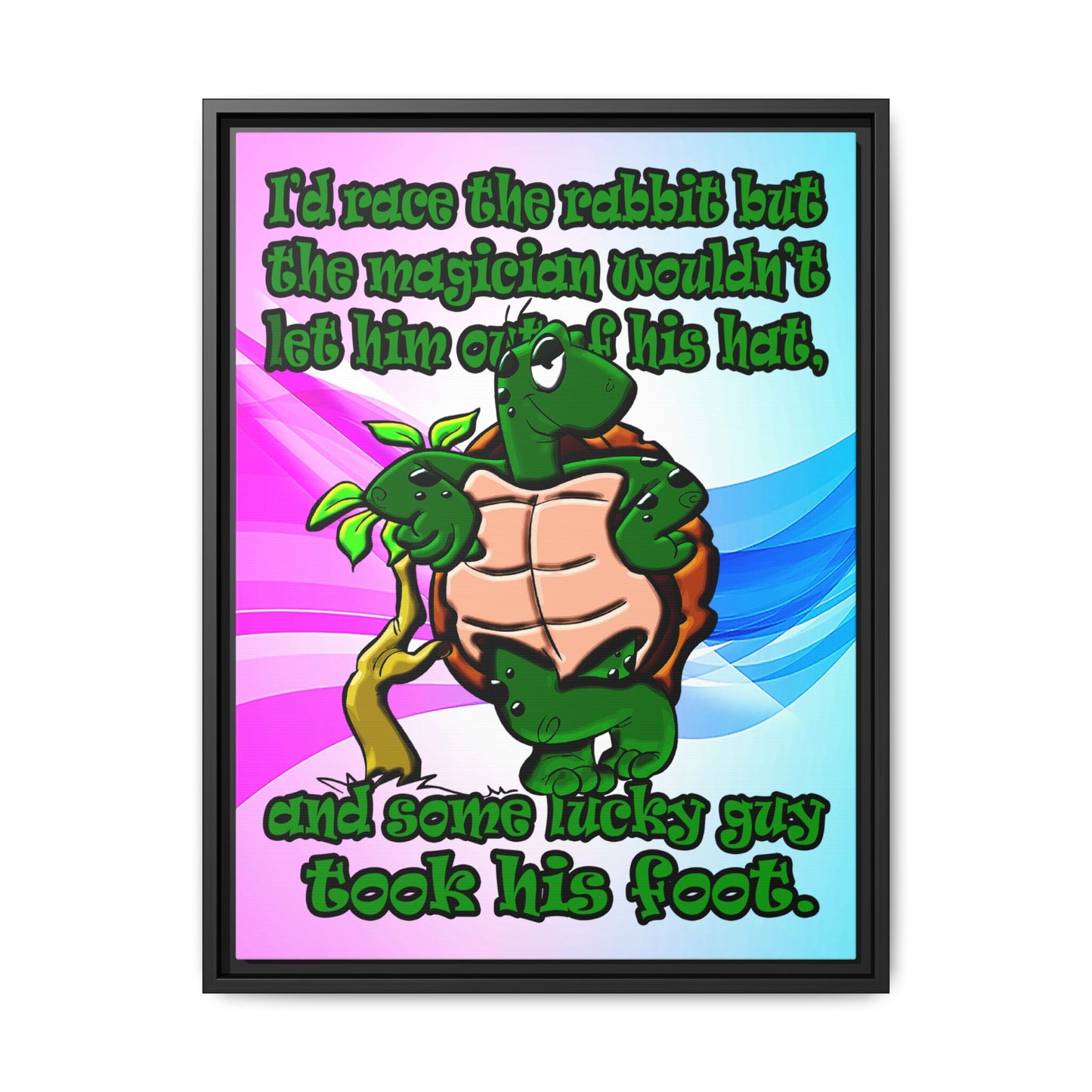 turtle race - framed canvas art (light blue-pink wave)