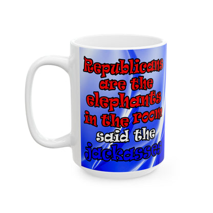 donkeys and elephants - White Mug (blue-white wave)