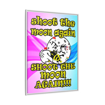 shoot the moon again - framed canvas art (light blue-pink wave)