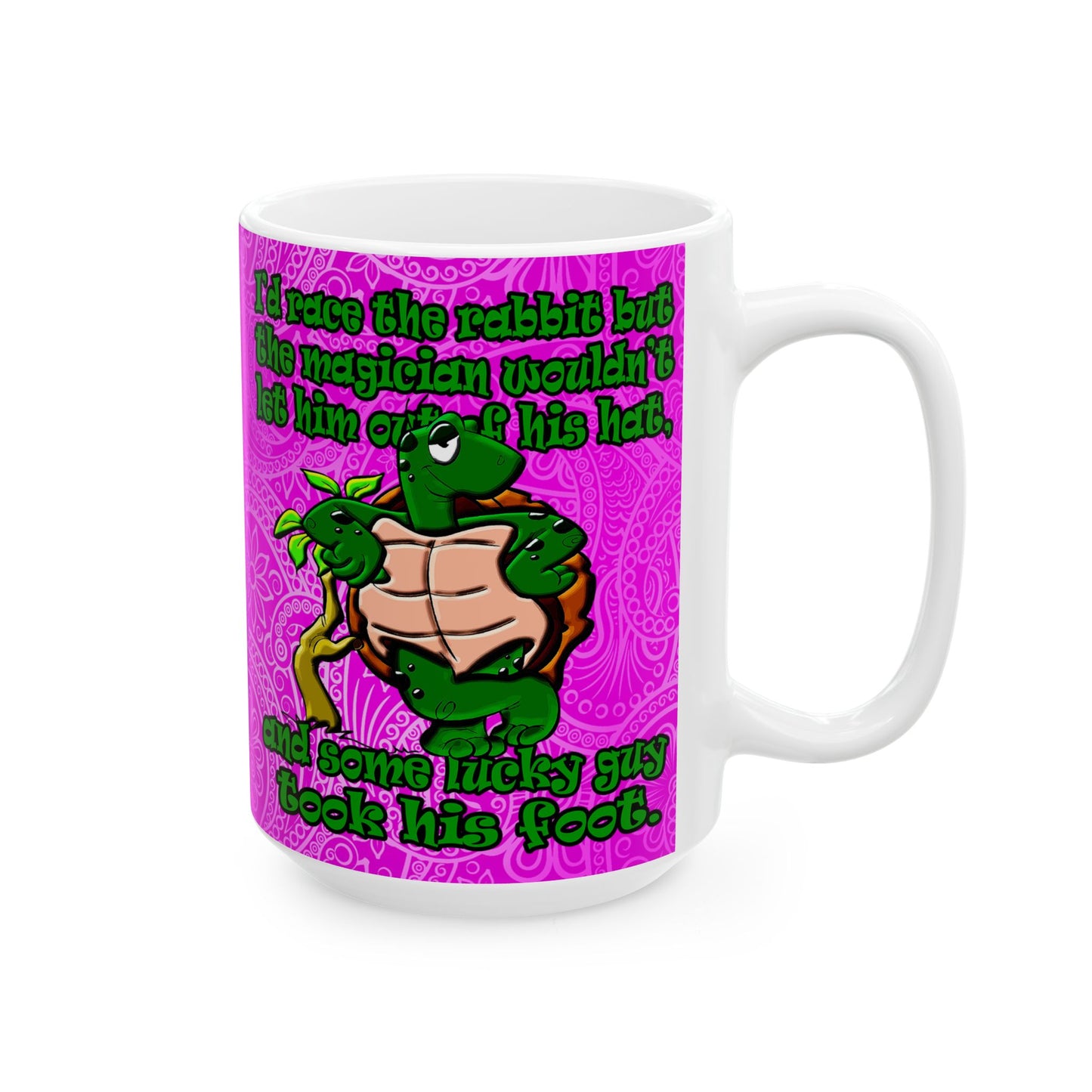 turtle race - White Mug (pink swirl)