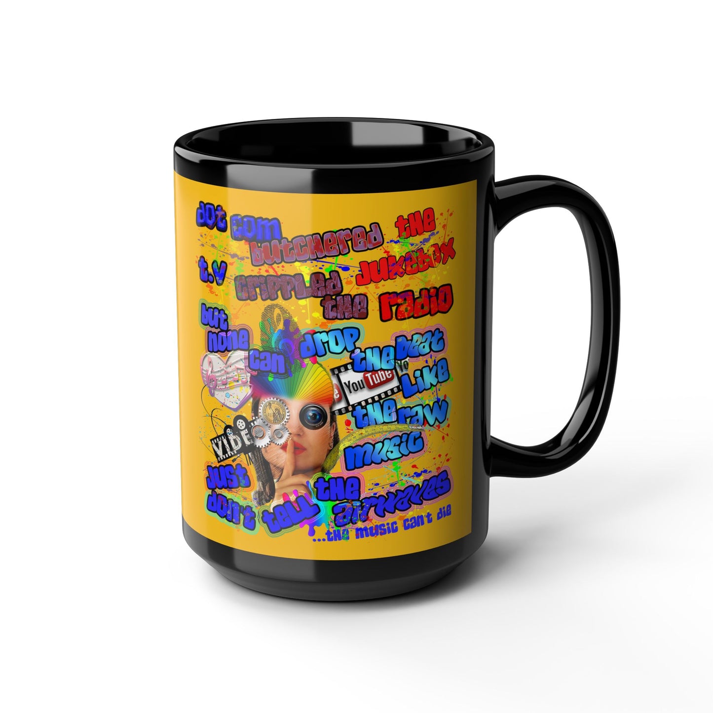 drop the beat - Black Mug (yellow)