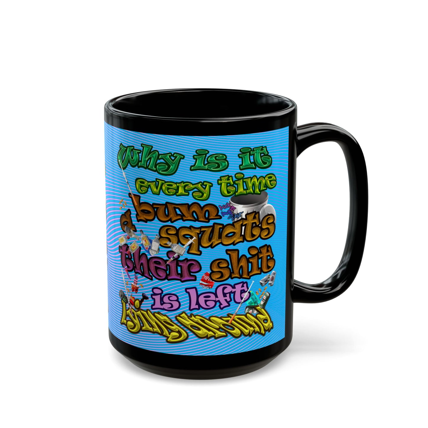 the bum's shit - Black Mug (light blue-purple wave)