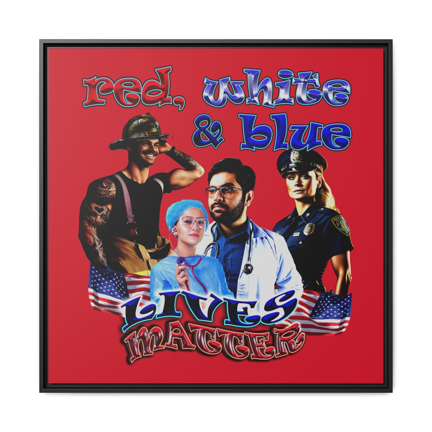 rw&b lives matter - framed canvas art (dark red)