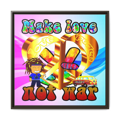 love peace - framed canvas art (light blue-pink wave)