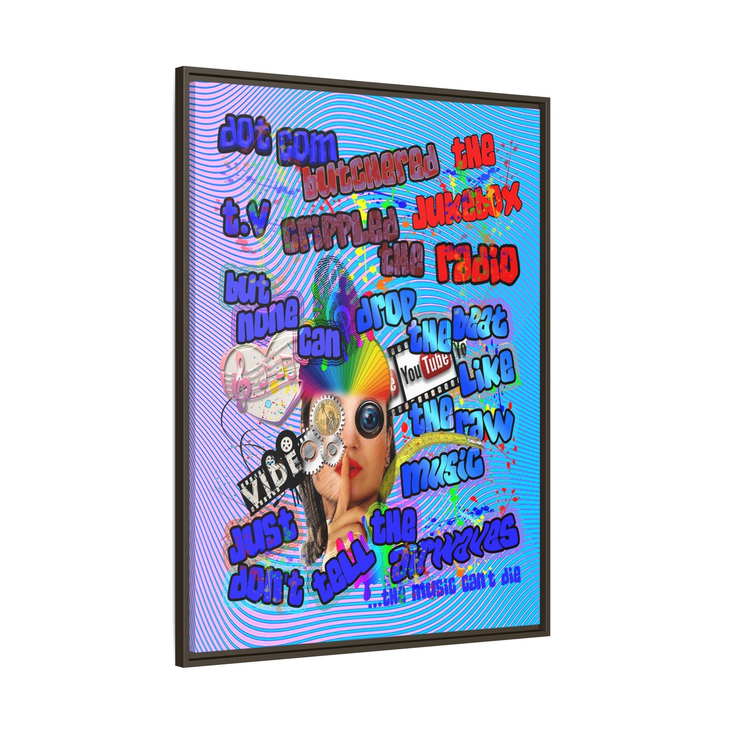 drop the beat - framed canvas art (light blue-purple wave)