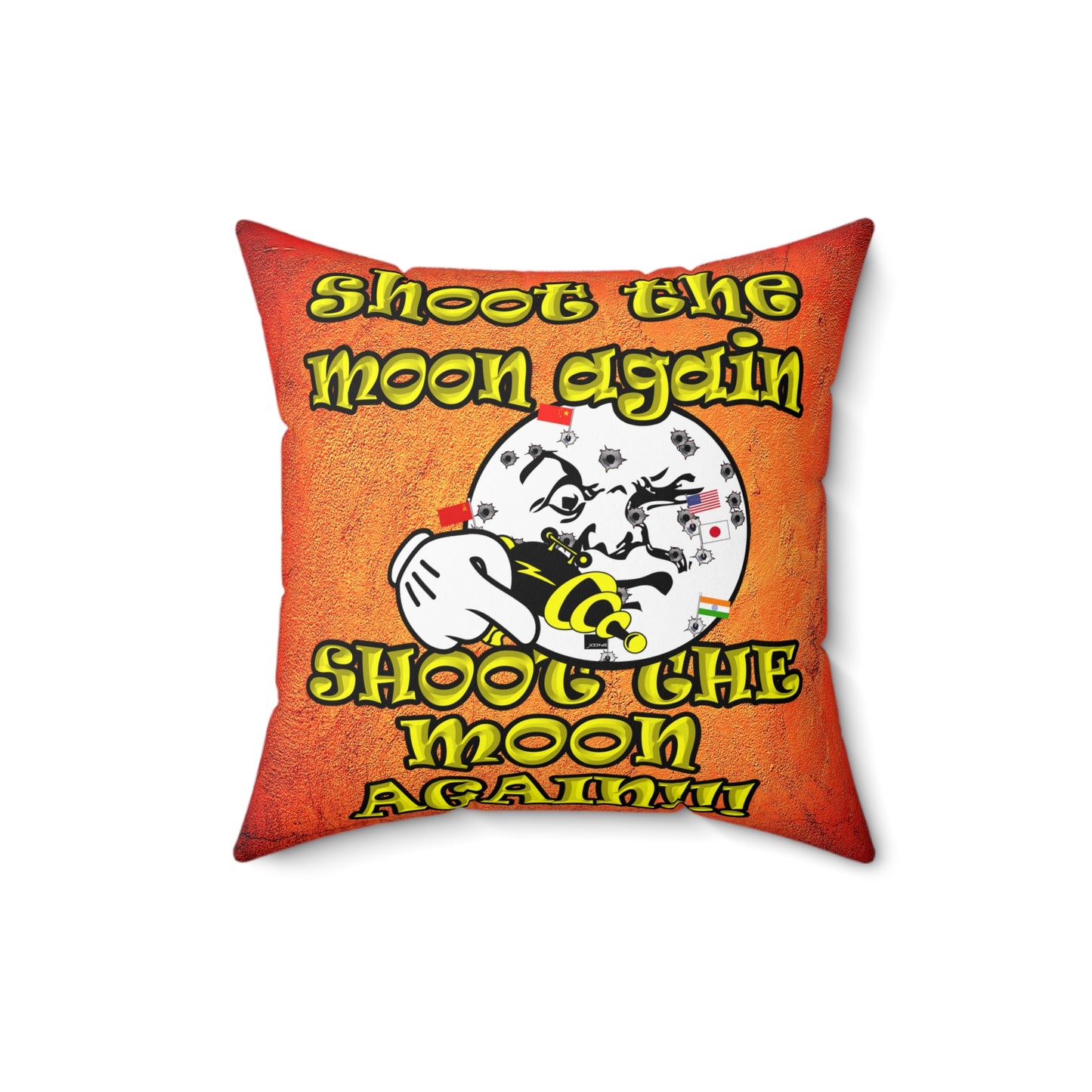 shoot the moon again - Spun Polyester Square Pillow - (burnt orange)