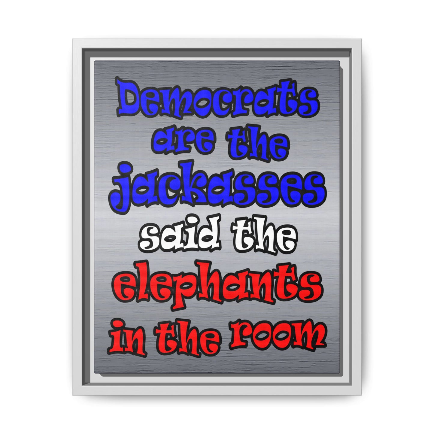 donkeys and elephants - framed canvas art (brushed nickel)