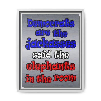 donkeys and elephants - framed canvas art (brushed nickel)
