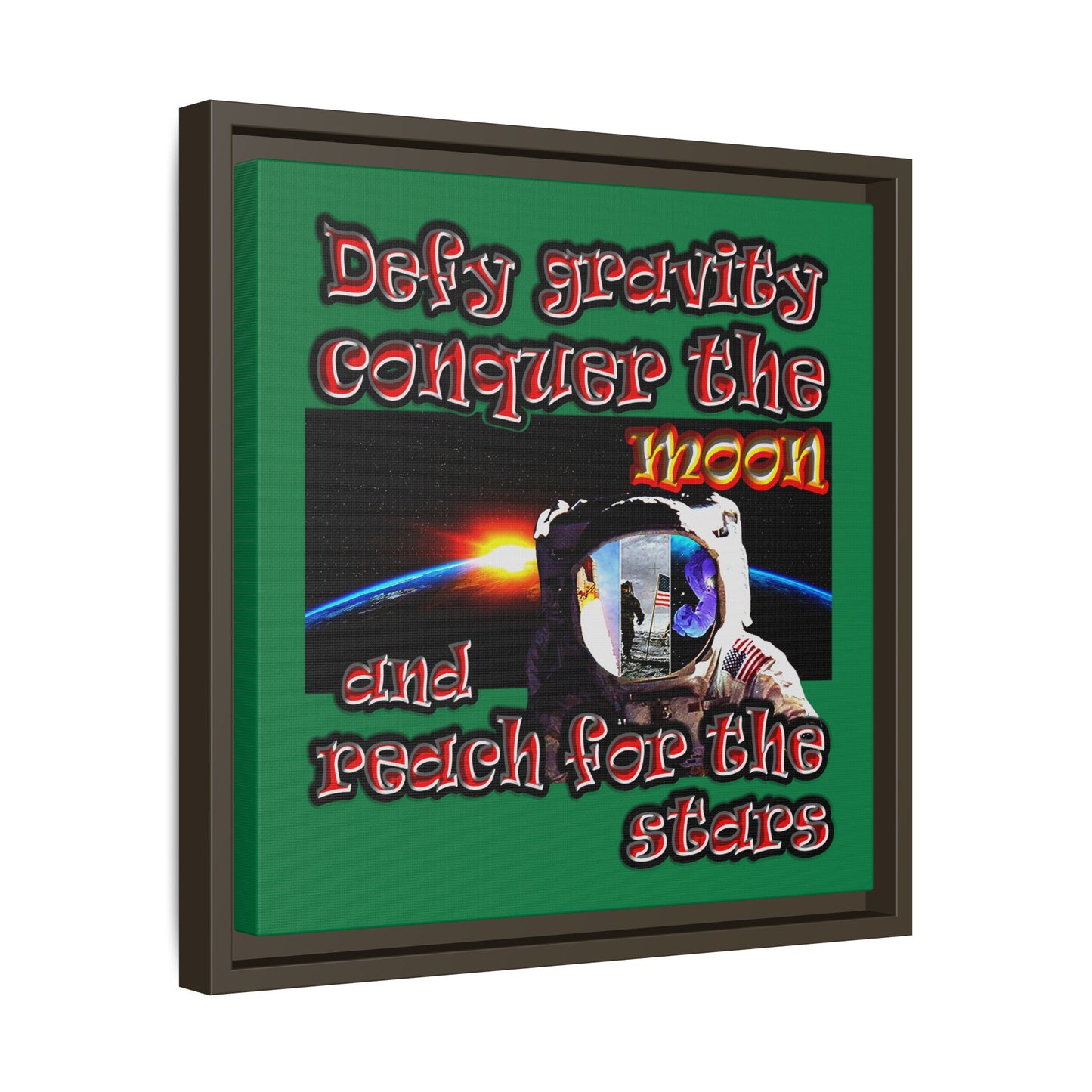 defy conquer reach - framed canvas art (dark green)