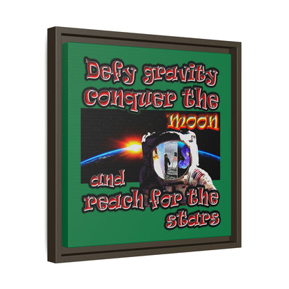 defy conquer reach - framed canvas art (dark green)