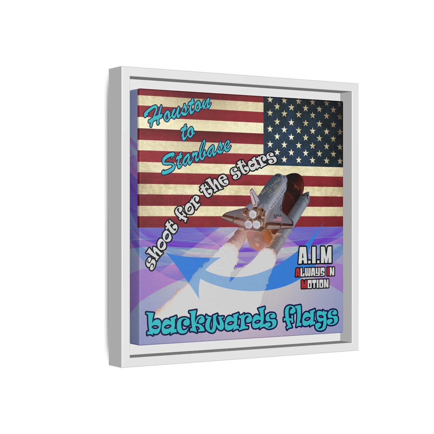 shoot for the stars - framed canvas art (light blue-pink wave)