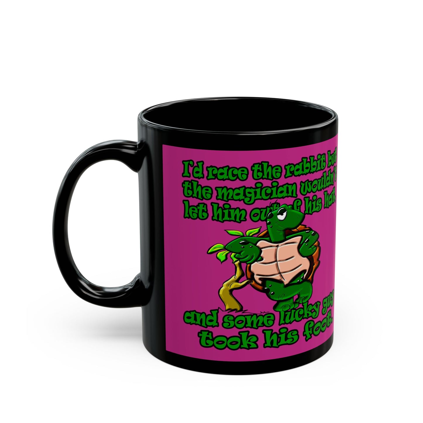 turtle race - Black Mug (pink)