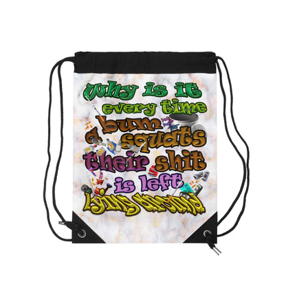 the bum's shit - Drawstring Bag (white marble)
