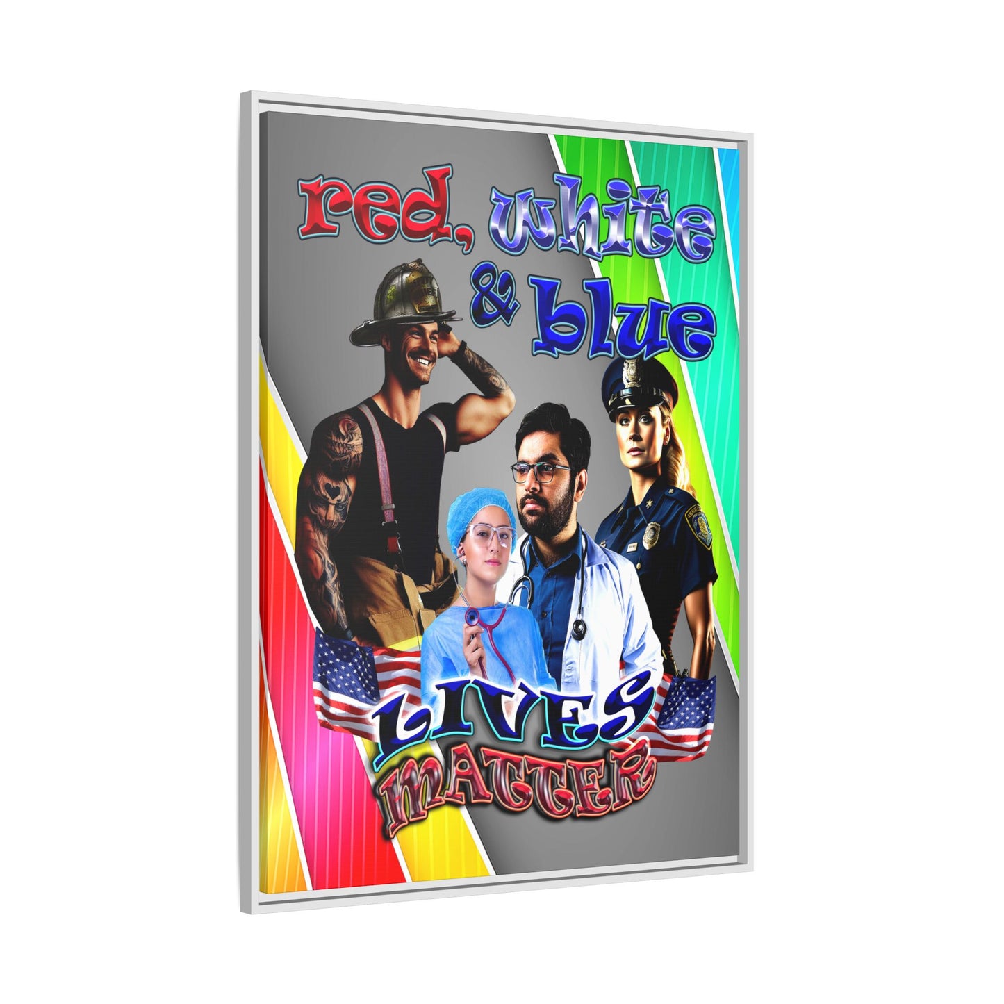 rw&b lives matter - framed canvas art (rainbow split)