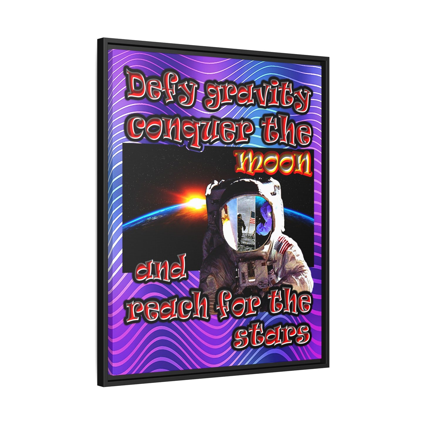 defy conquer reach - framed canvas art (purple wave)
