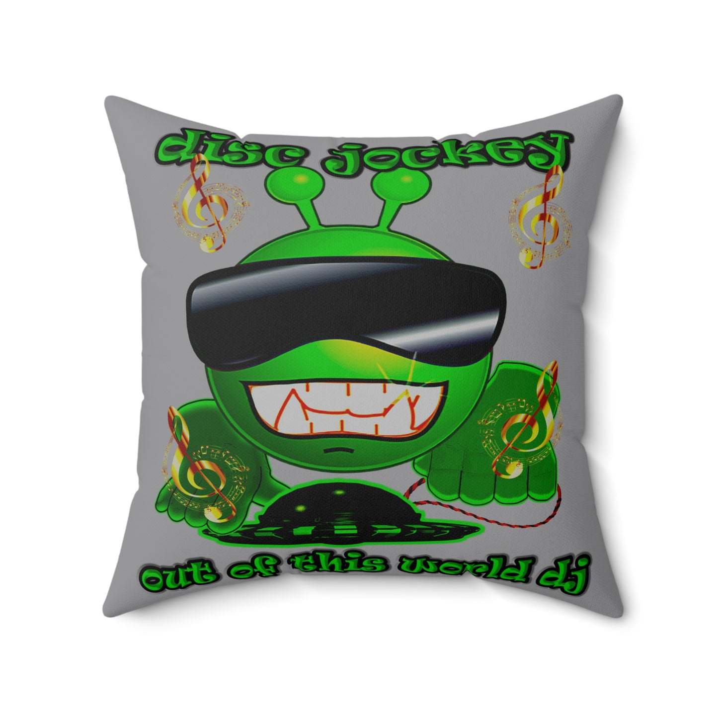 disc jockey - Spun Polyester Square Pillow - (grey)
