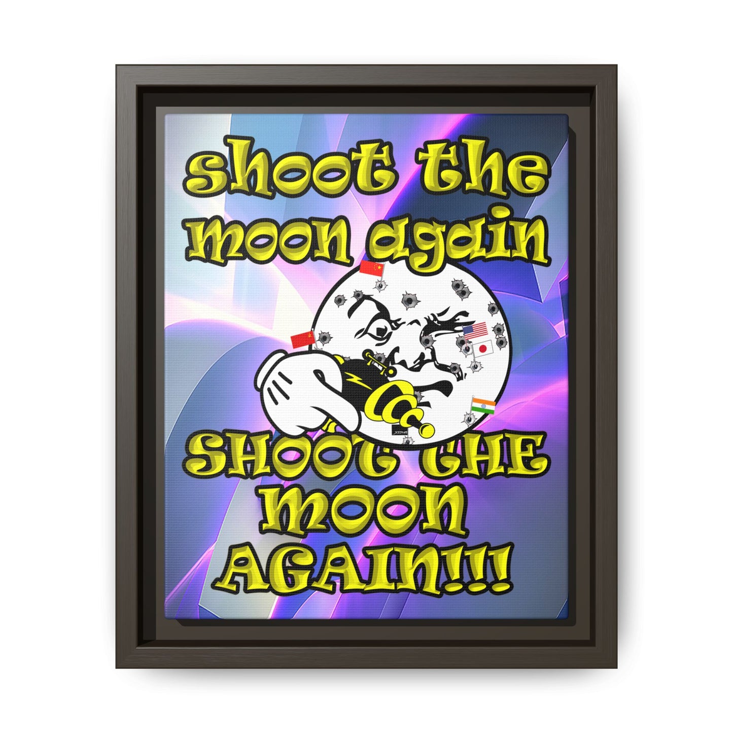 shoot the moon again - framed canvas art (grey-pink wave)