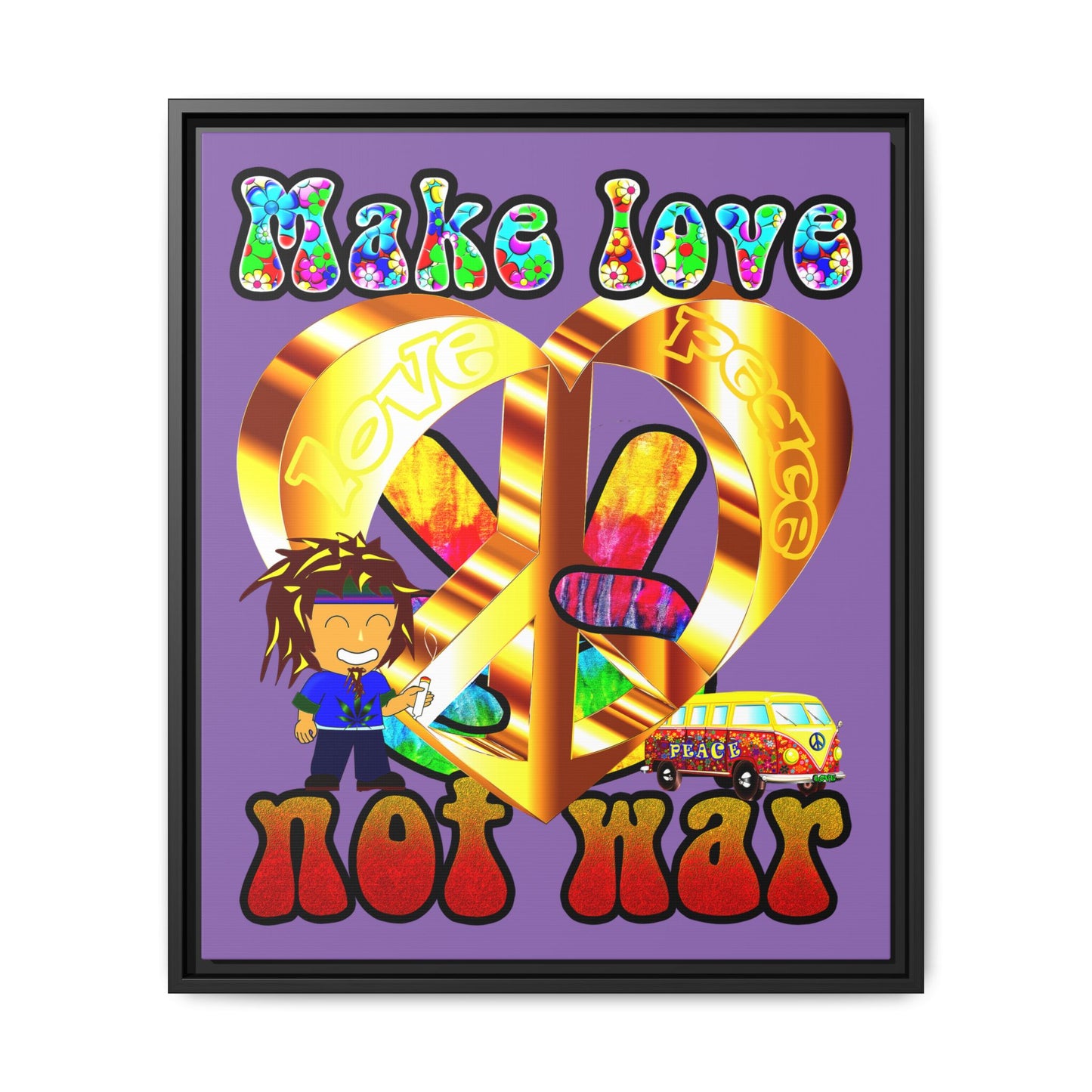 love peace - framed canvas art (light purple)