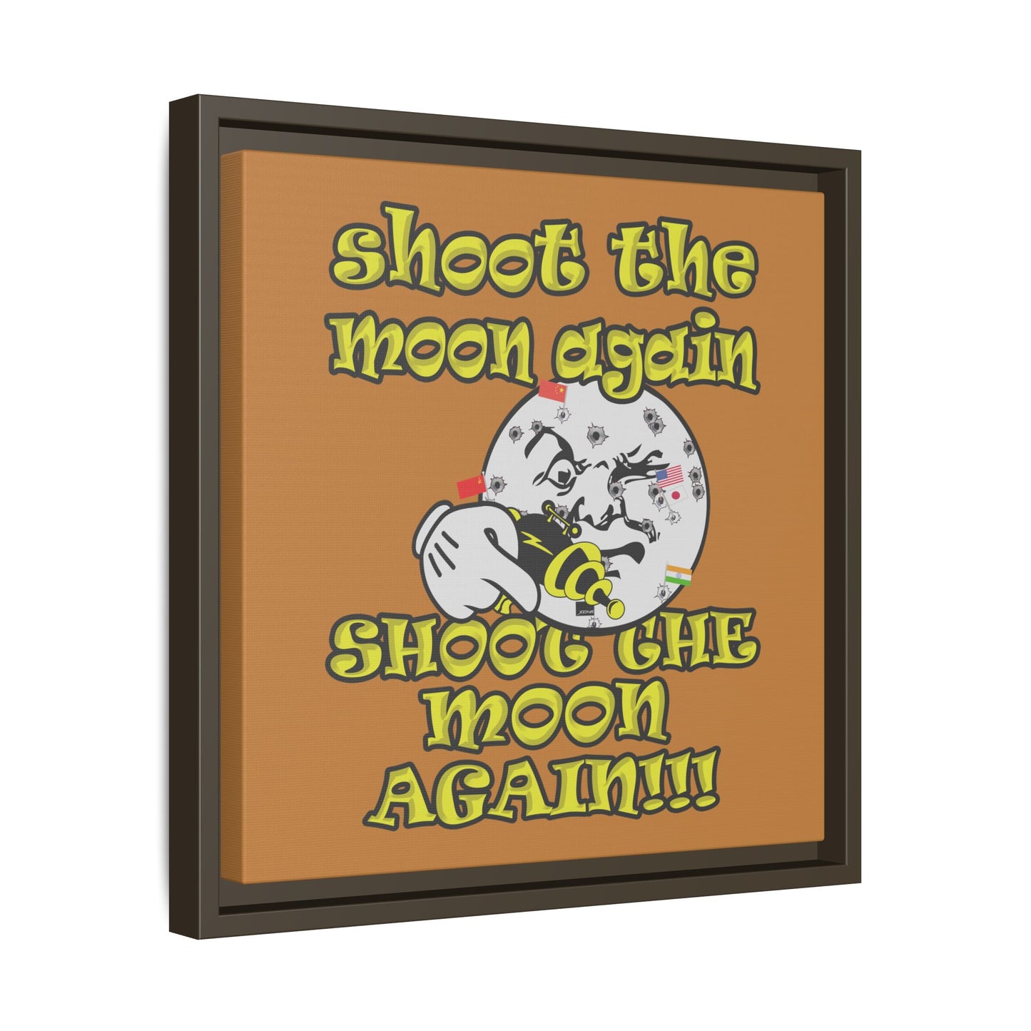 shoot the moon again - framed canvas art (light brown)