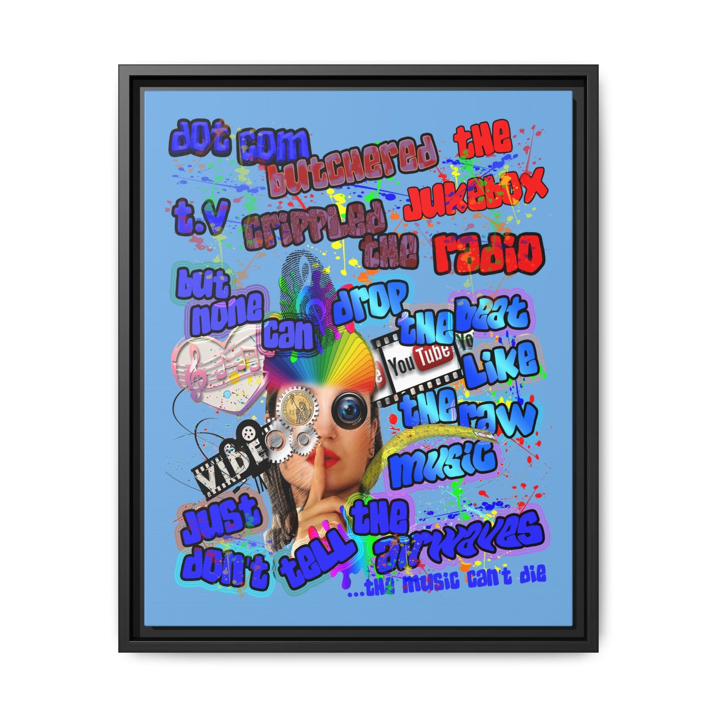 drop the beat - framed canvas art (light blue)
