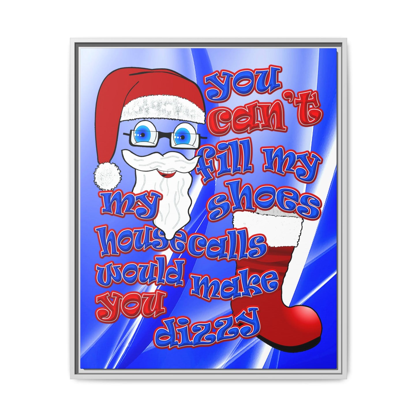 santa's shoes - framed canvas art (blue-white wave)