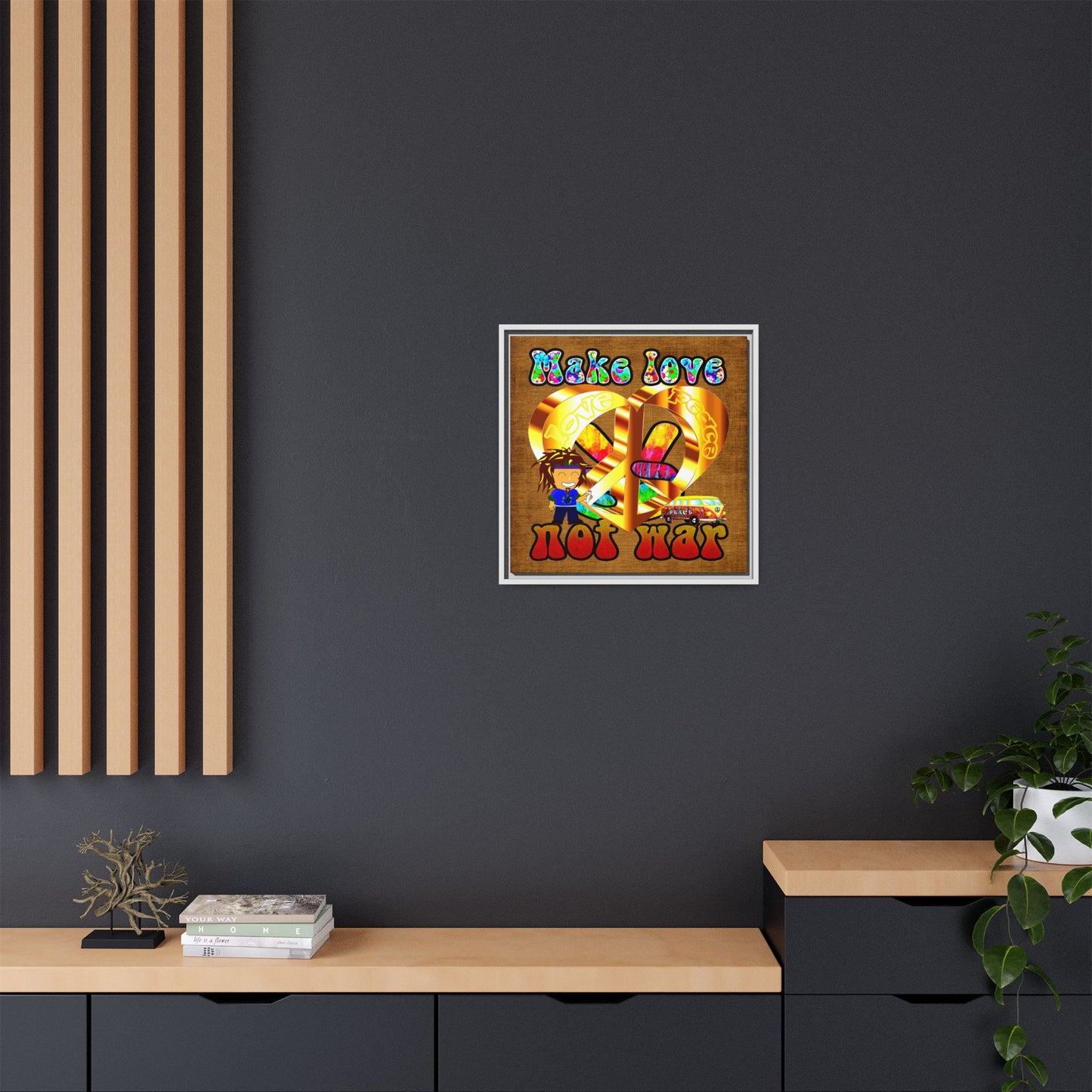 love peace - framed canvas art (brown papyrus)