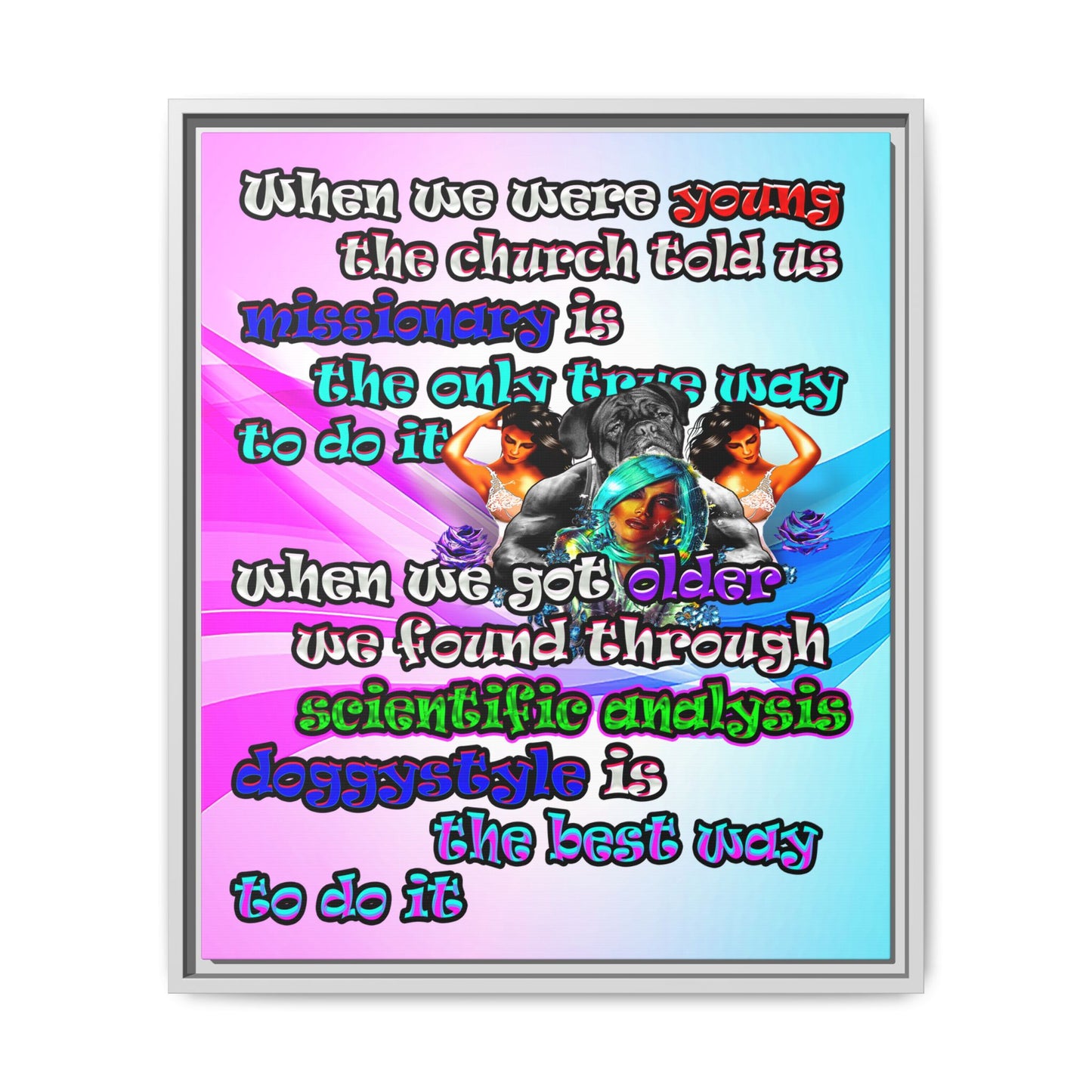 doggystyle - framed canvas art (light blue-pink wave)