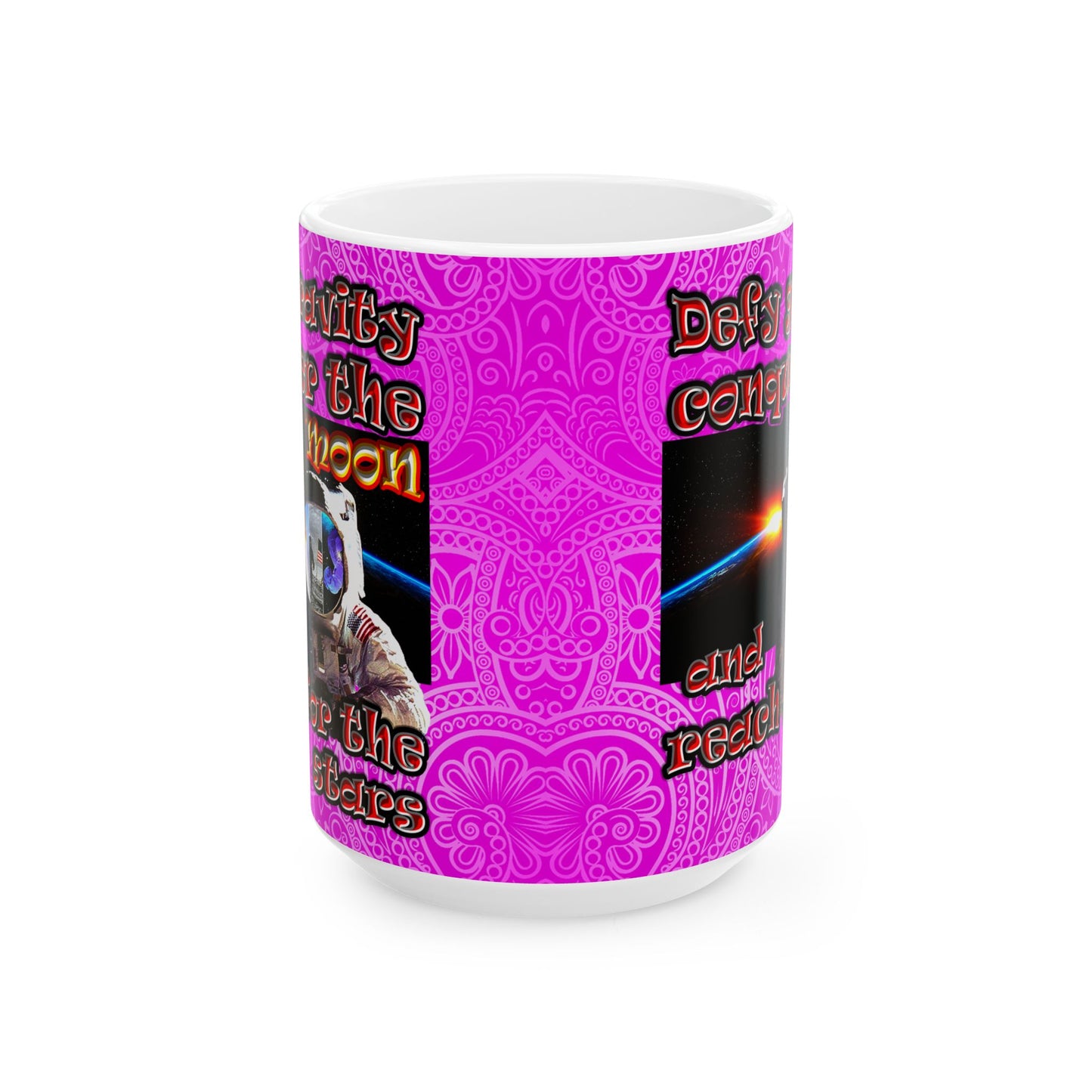 defy conquer reach - White Mug (pink swirl)