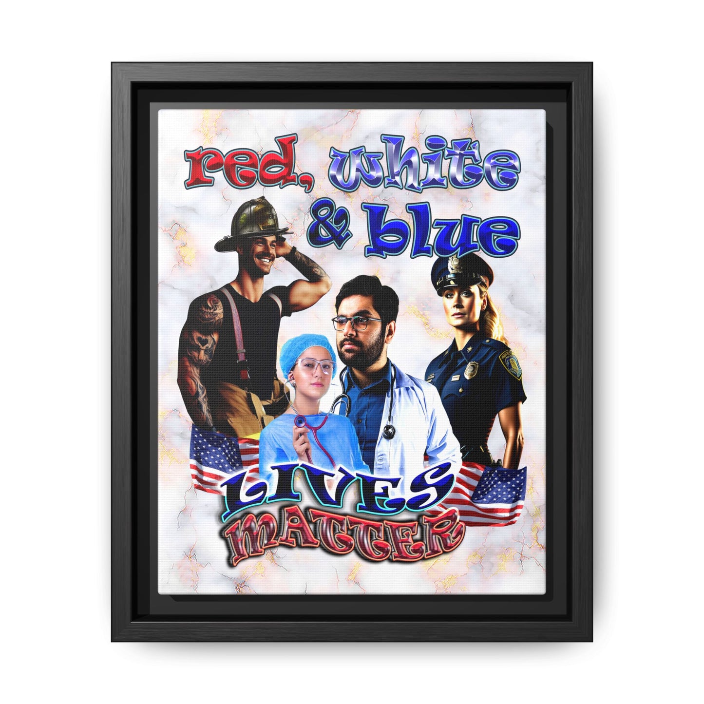 rw&b lives matter - framed canvas art (white marble)