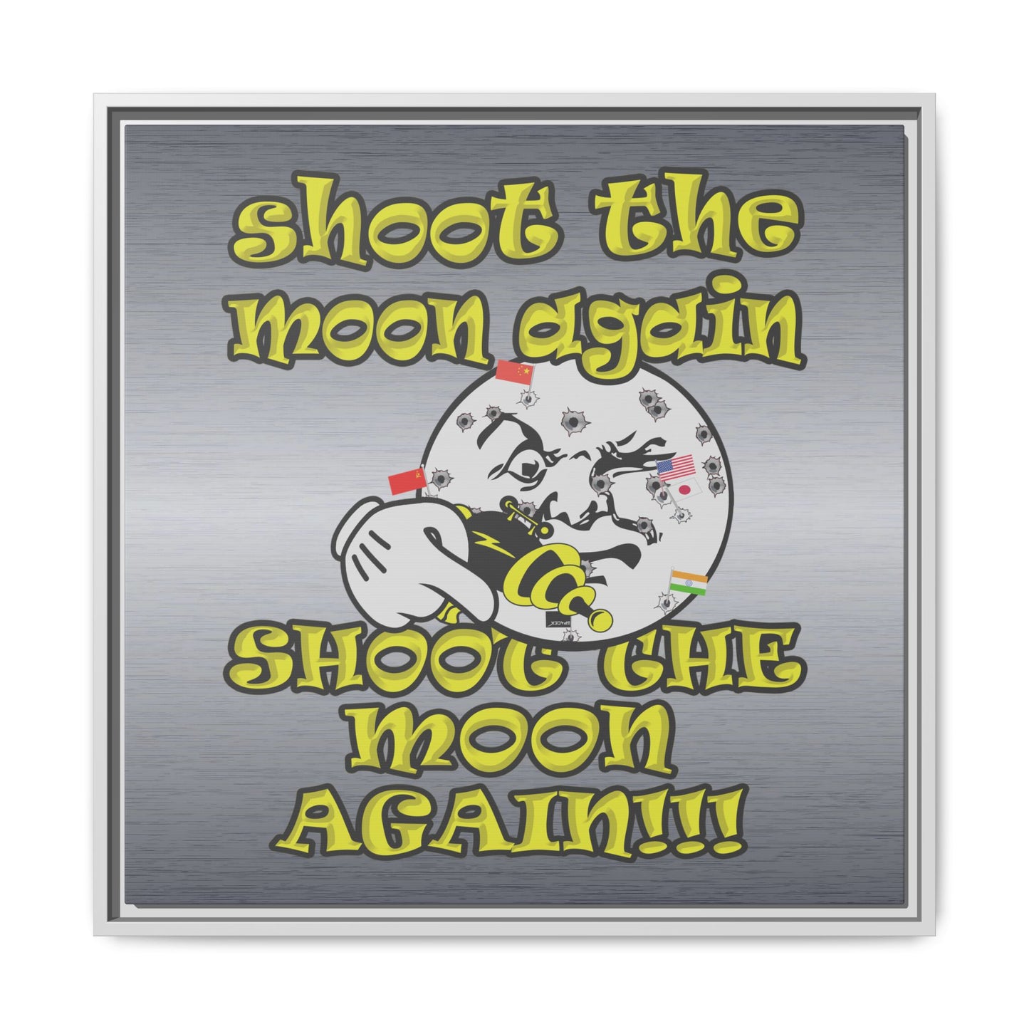 shoot the moon again - framed canvas art (brushed nickel)