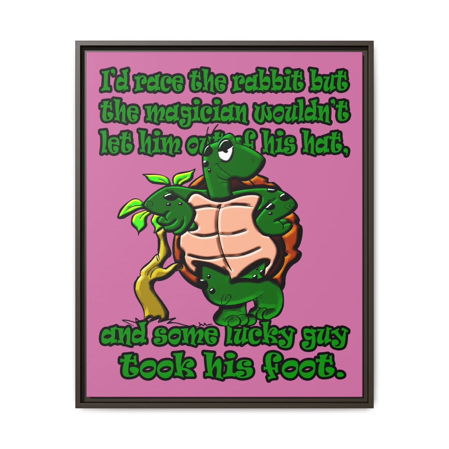 turtle race - framed canvas art (light pink)
