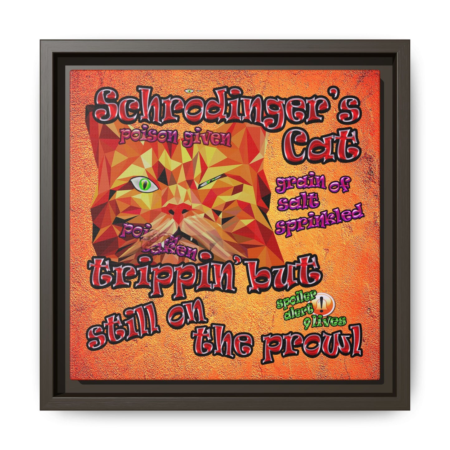 schrodinger's cat - framed canvas art (burnt orange)