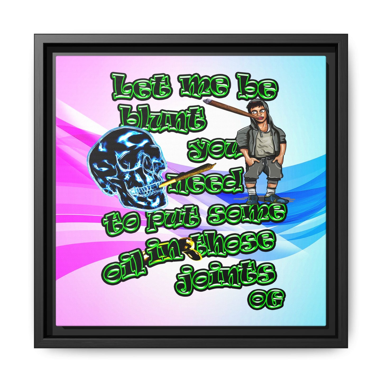 og - framed canvas art (light blue-pink wave)