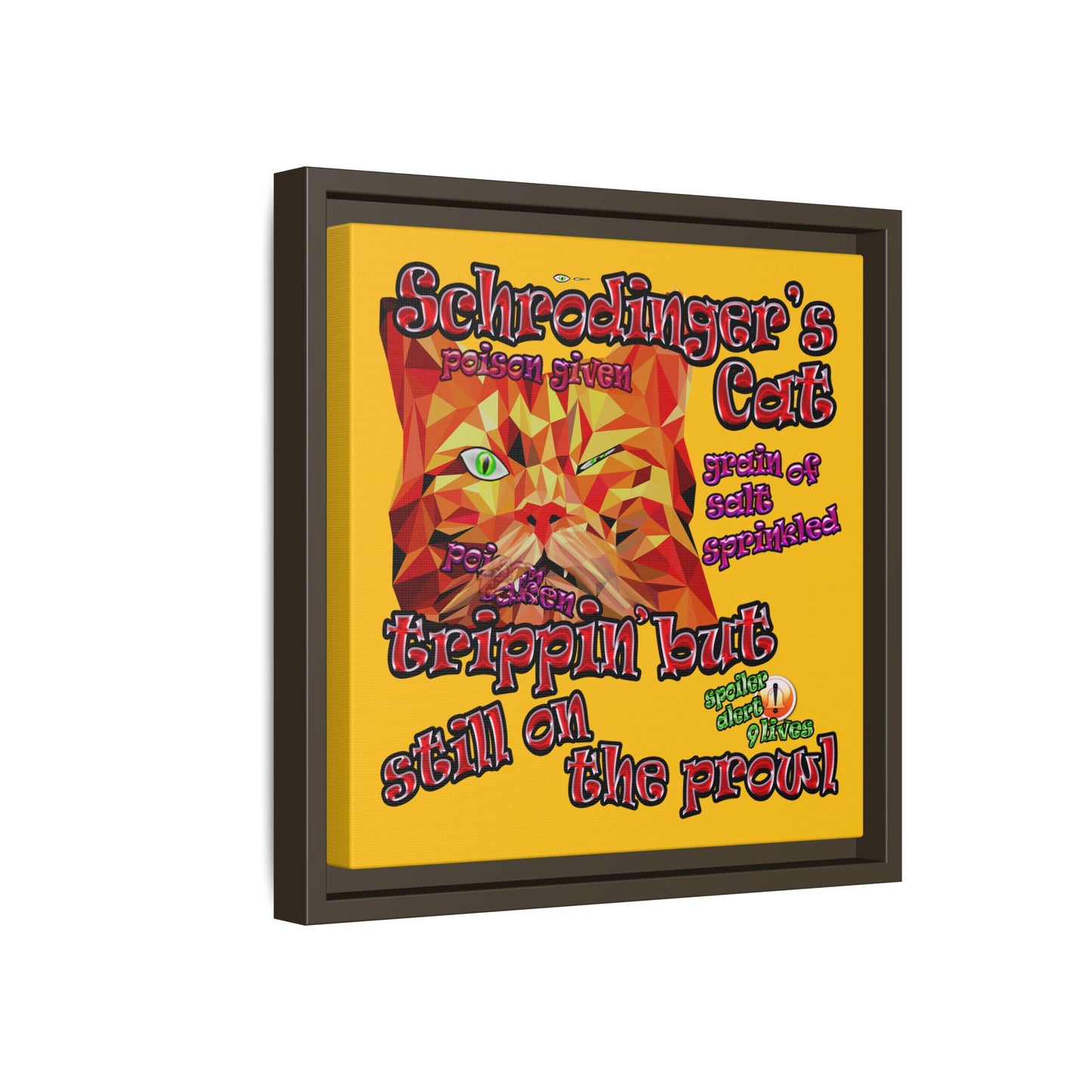 schrodinger's cat - framed canvas art (yellow)