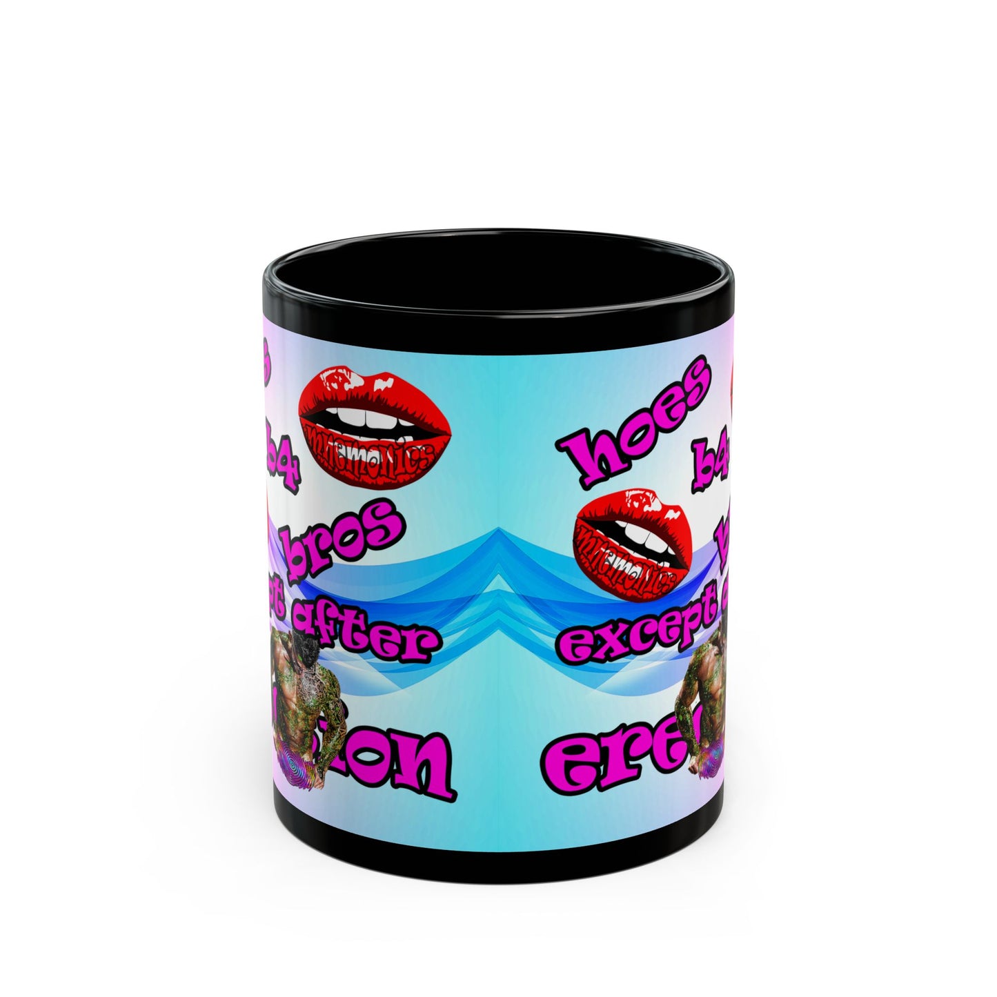 hoes b4 bros - Black Mug (light blue-pink wave)