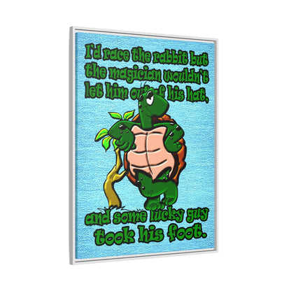 turtle race - framed canvas art (faded blue)