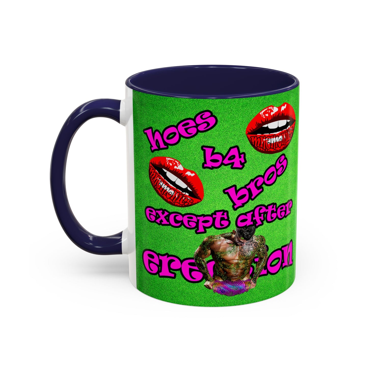 hoes b4 bros - Accent Mug (green turf)