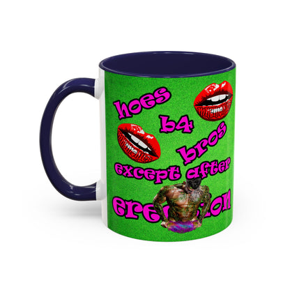 hoes b4 bros - Accent Mug (green turf)