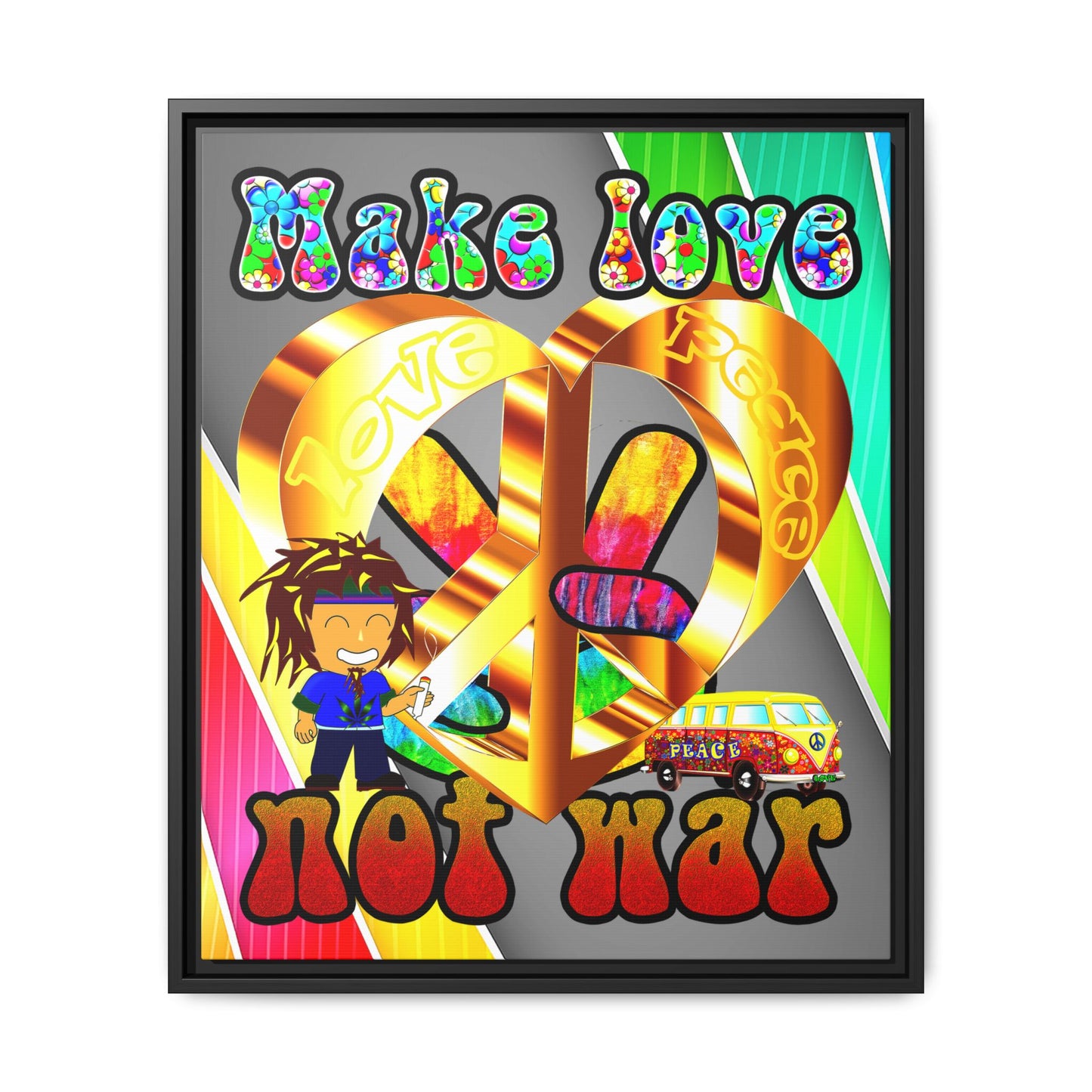 love peace - framed canvas art (rainbow split)