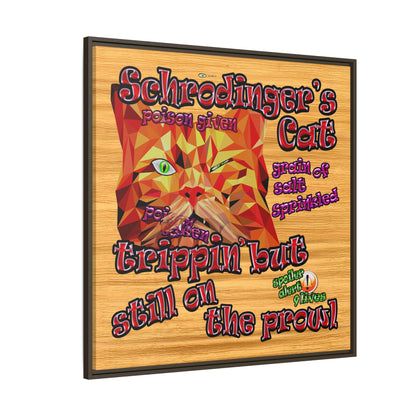 schrodinger's cat - framed canvas art (butterscotch wood finish)